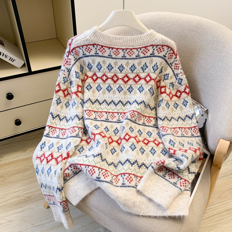 Loose pullover tops Korean style jacquard sweater for women