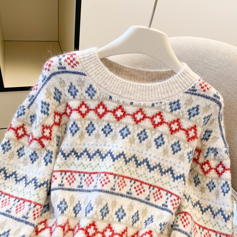Loose pullover tops Korean style jacquard sweater for women