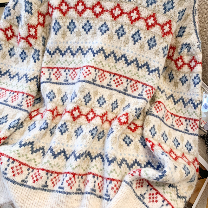 Loose pullover tops Korean style jacquard sweater for women