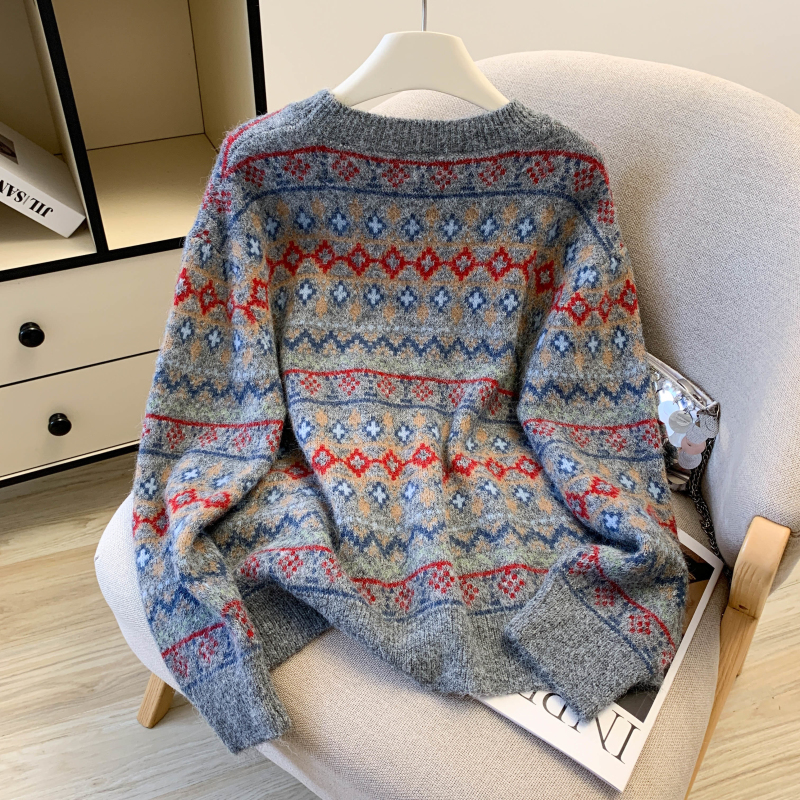 Loose pullover tops Korean style jacquard sweater for women