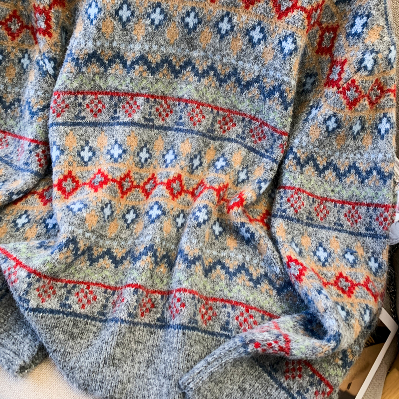 Loose pullover tops Korean style jacquard sweater for women