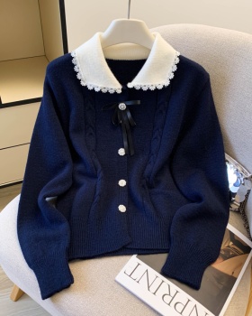Doll collar bow tops France style sweater for women