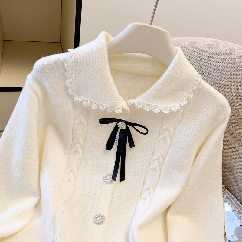 Doll collar bow tops France style sweater for women