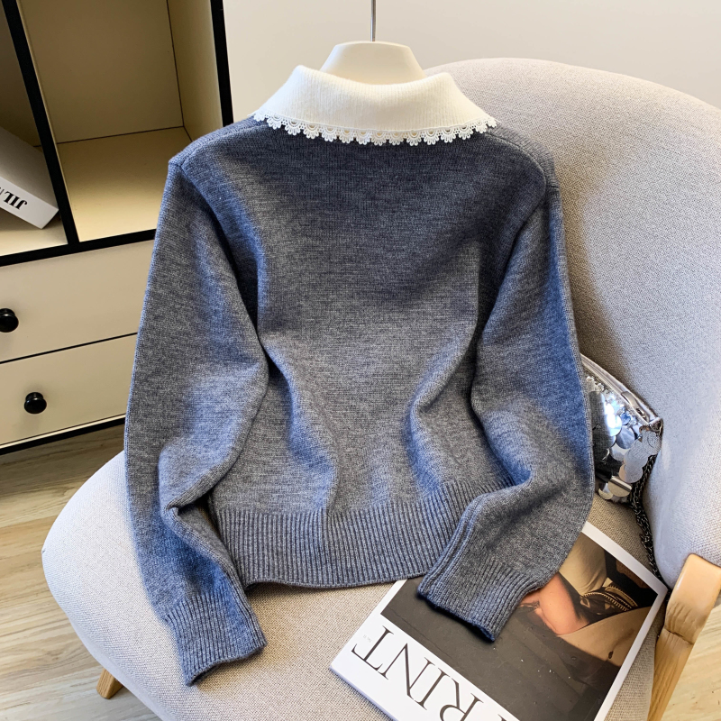 Doll collar bow tops France style sweater for women