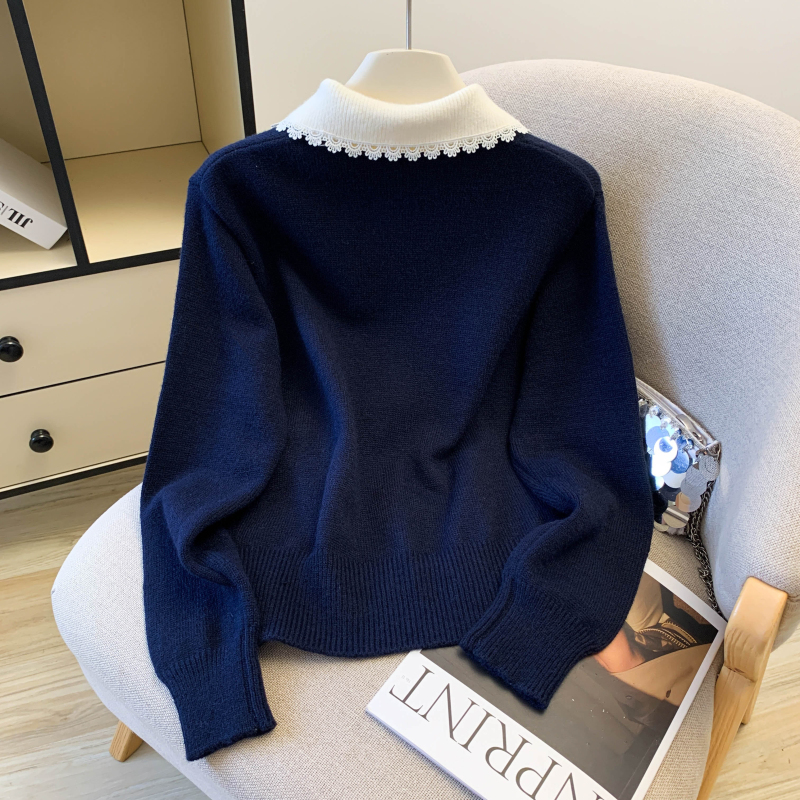 Doll collar bow tops France style sweater for women