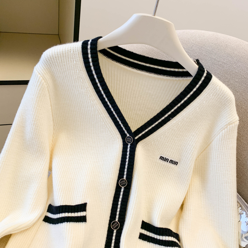 Knitted stripe coat autumn cardigan for women