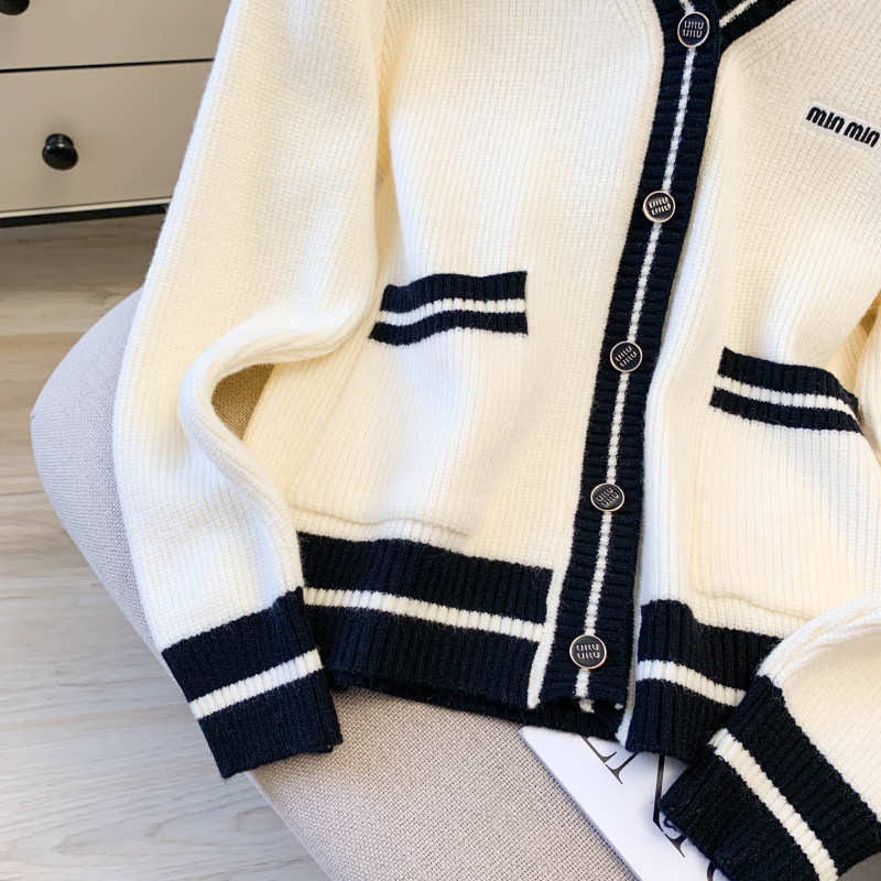 Knitted stripe coat autumn cardigan for women
