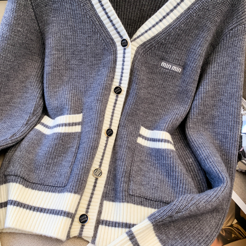 Knitted stripe coat autumn cardigan for women