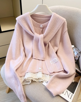 Hollow lace shawl autumn knitted sweater 2pcs set