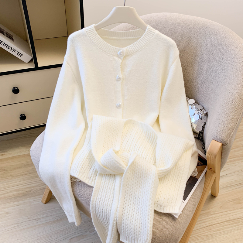 Hollow lace shawl autumn knitted sweater 2pcs set