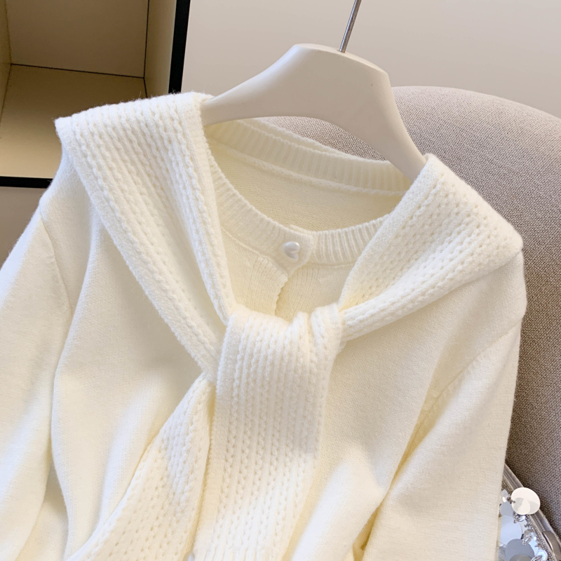 Hollow lace shawl autumn knitted sweater 2pcs set