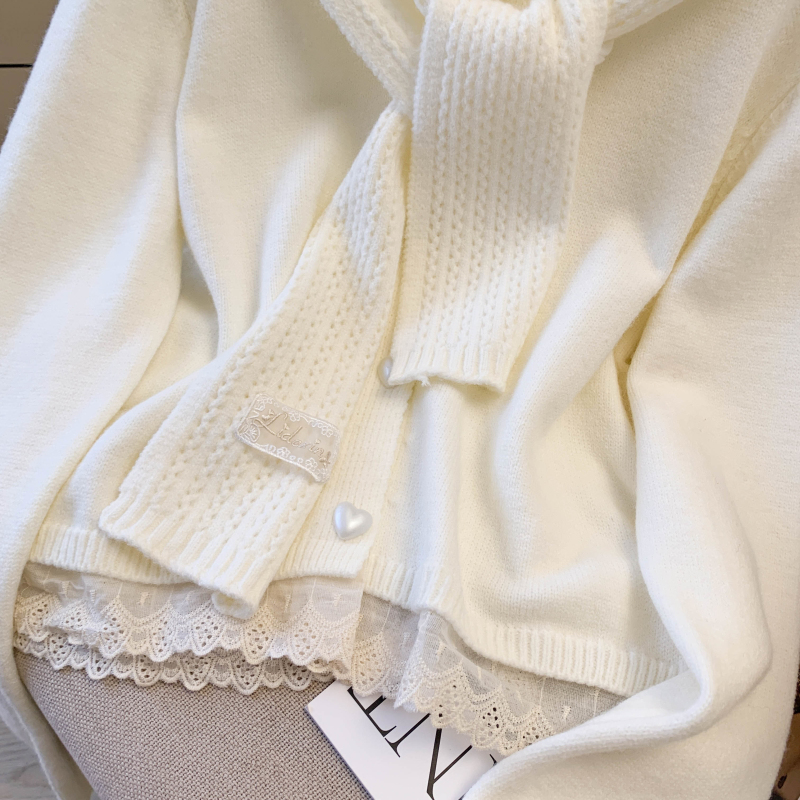 Hollow lace shawl autumn knitted sweater 2pcs set