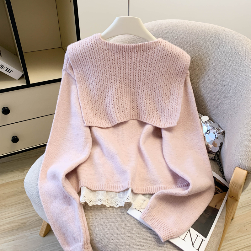Hollow lace shawl autumn knitted sweater 2pcs set