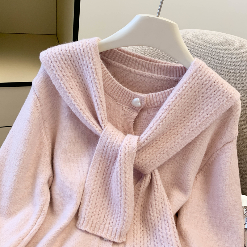 Hollow lace shawl autumn knitted sweater 2pcs set