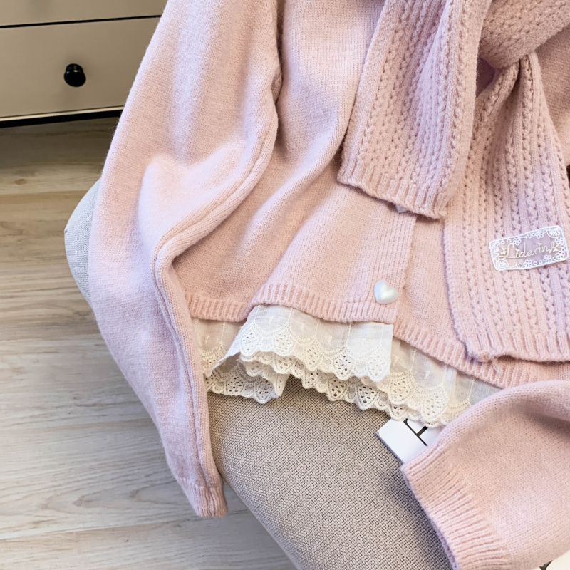 Hollow lace shawl autumn knitted sweater 2pcs set