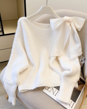 Knitted bow tops pullover small fellow sweater for women