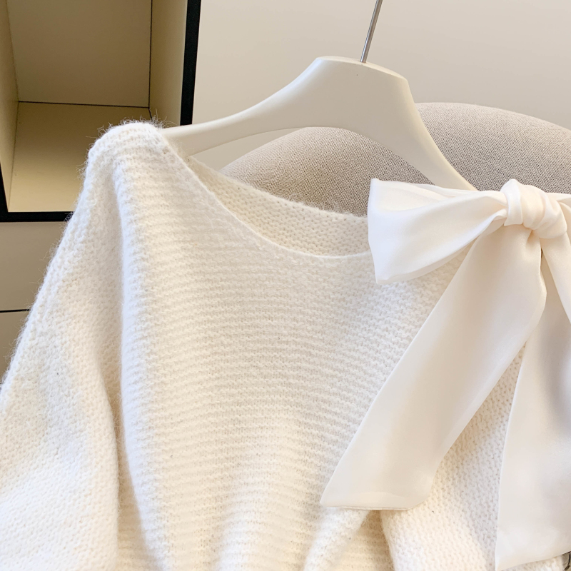 Knitted bow tops pullover small fellow sweater for women
