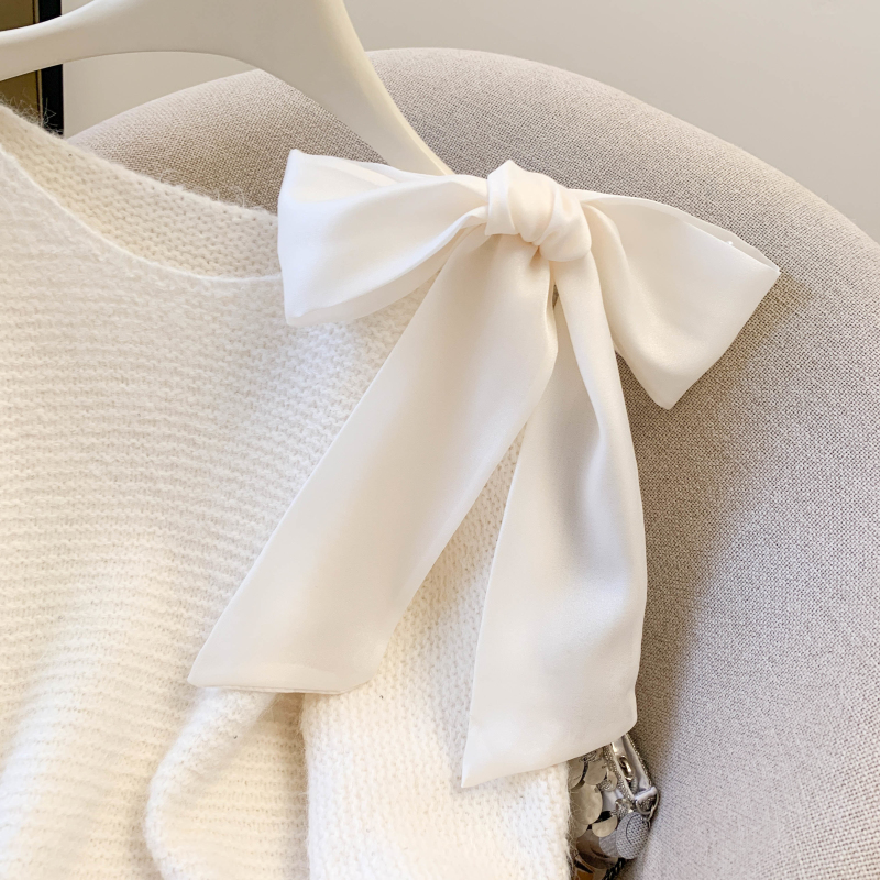 Knitted bow tops pullover small fellow sweater for women