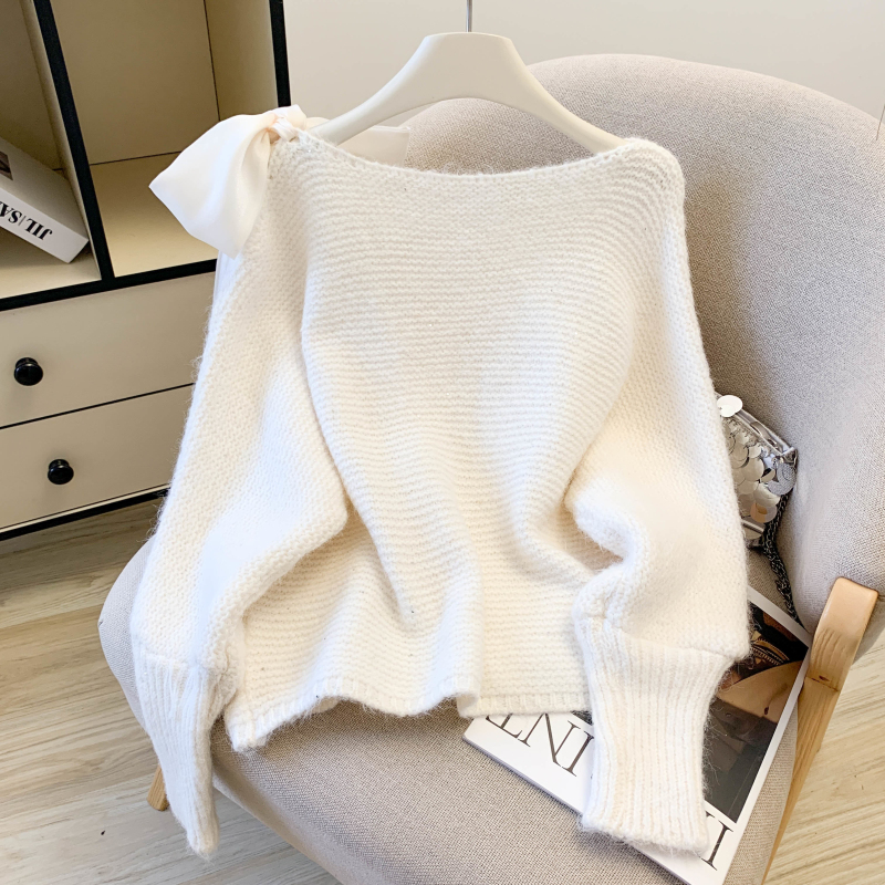 Knitted bow tops pullover small fellow sweater for women