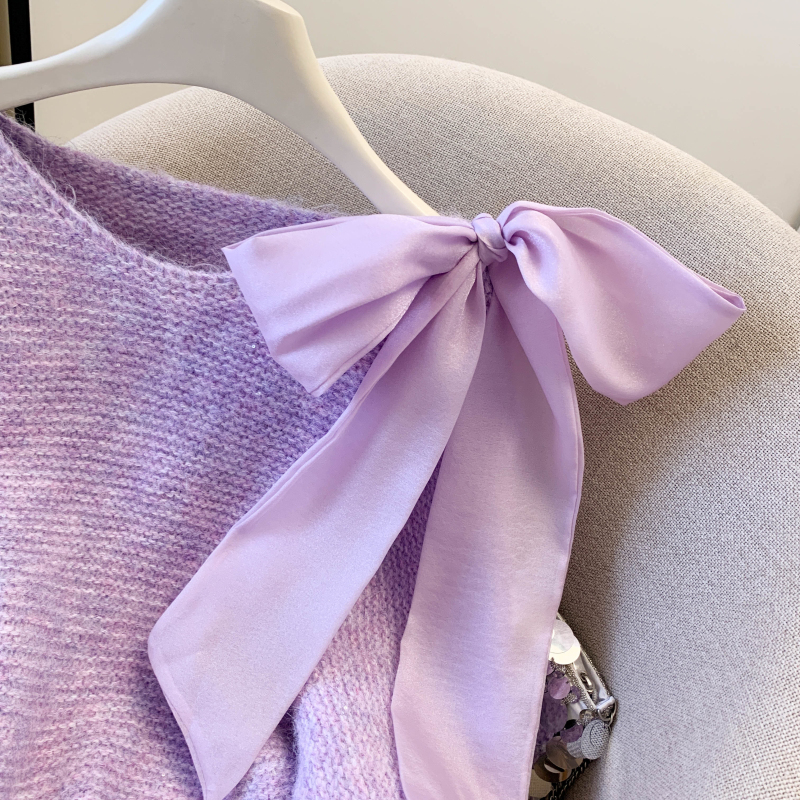 Knitted bow tops pullover small fellow sweater for women