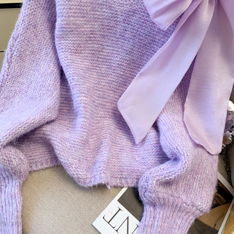 Knitted bow tops pullover small fellow sweater for women
