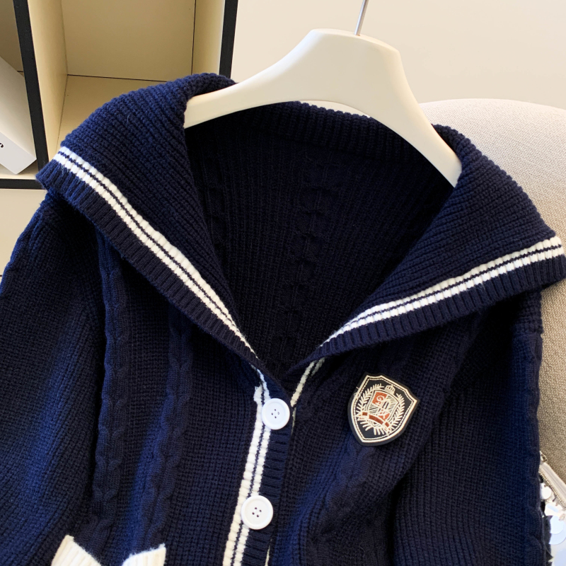 Loose college style coat show young navy collar tops