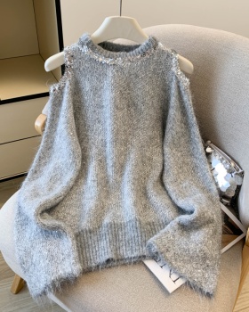 Autumn strapless sweater long sleeve white tops for women