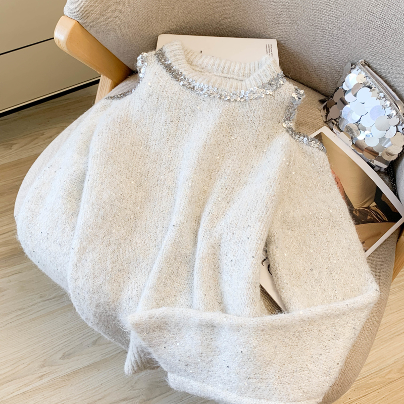 Autumn strapless sweater long sleeve white tops for women