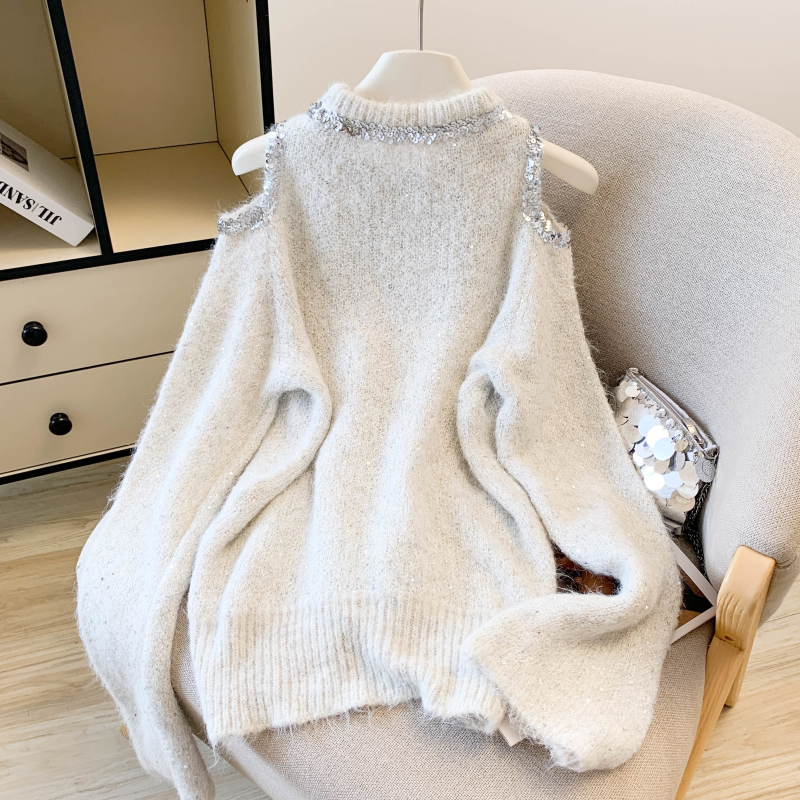 Autumn strapless sweater long sleeve white tops for women