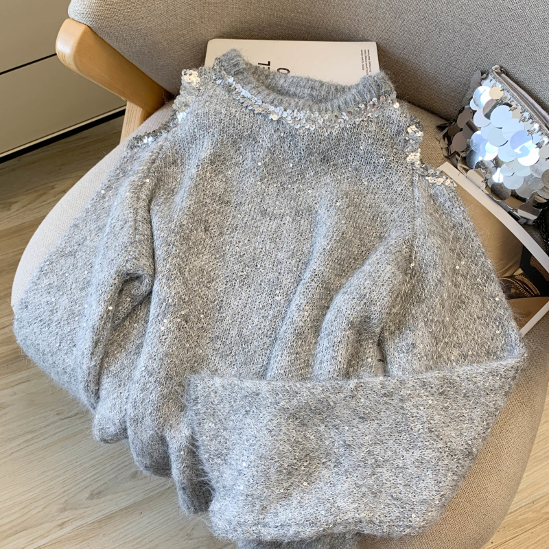 Autumn strapless sweater long sleeve white tops for women