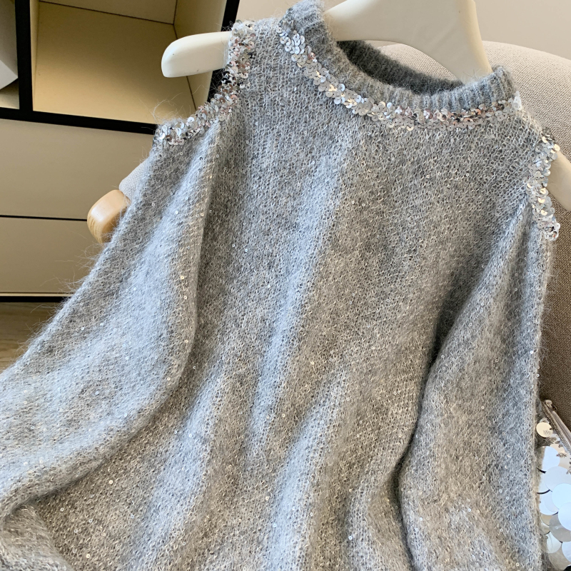 Autumn strapless sweater long sleeve white tops for women