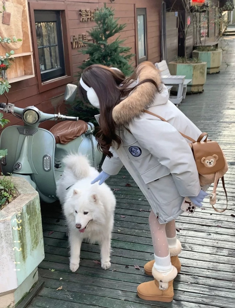 Thick winter long work clothing fur collar loose coat