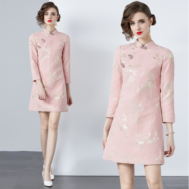 Embroidery gold line dress fashion cheongsam
