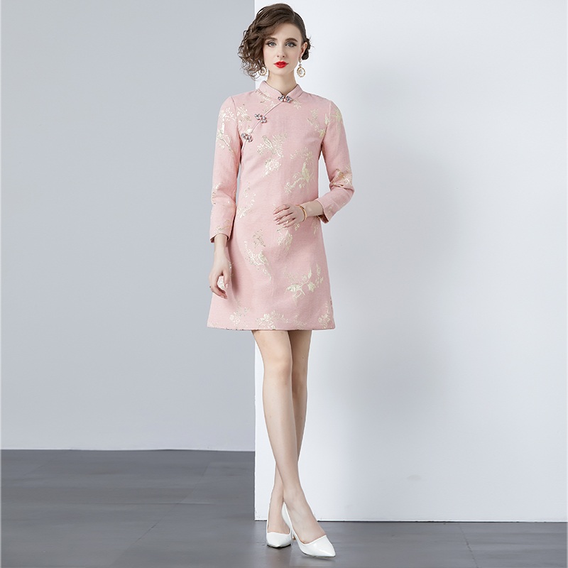 Embroidery gold line dress fashion cheongsam