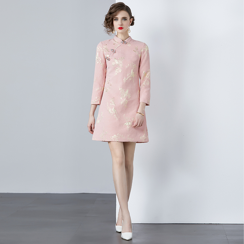 Embroidery gold line dress fashion cheongsam