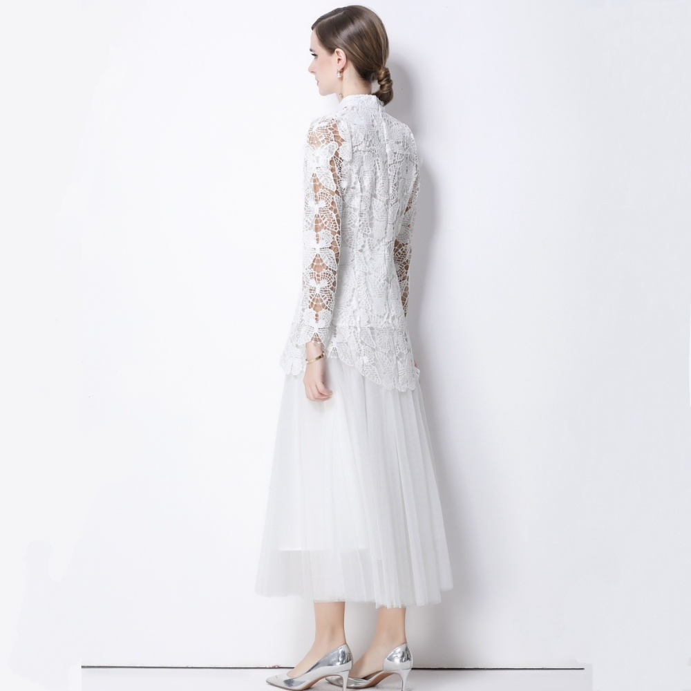 Embroidery temperament skirt long gauze tops 2pcs set