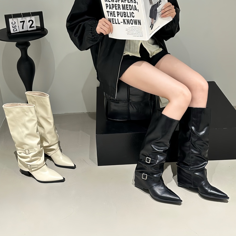 Not exceed knee thick pants pointed boots