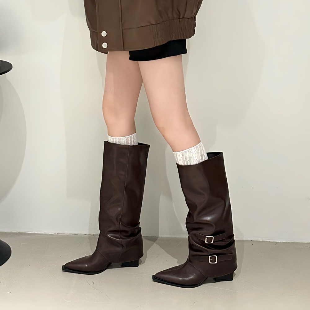 Not exceed knee thick pants pointed boots