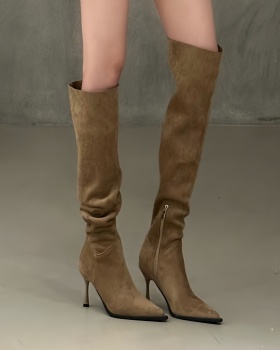 Pointed high-heeled wear thigh boots fine-root fold martin boots