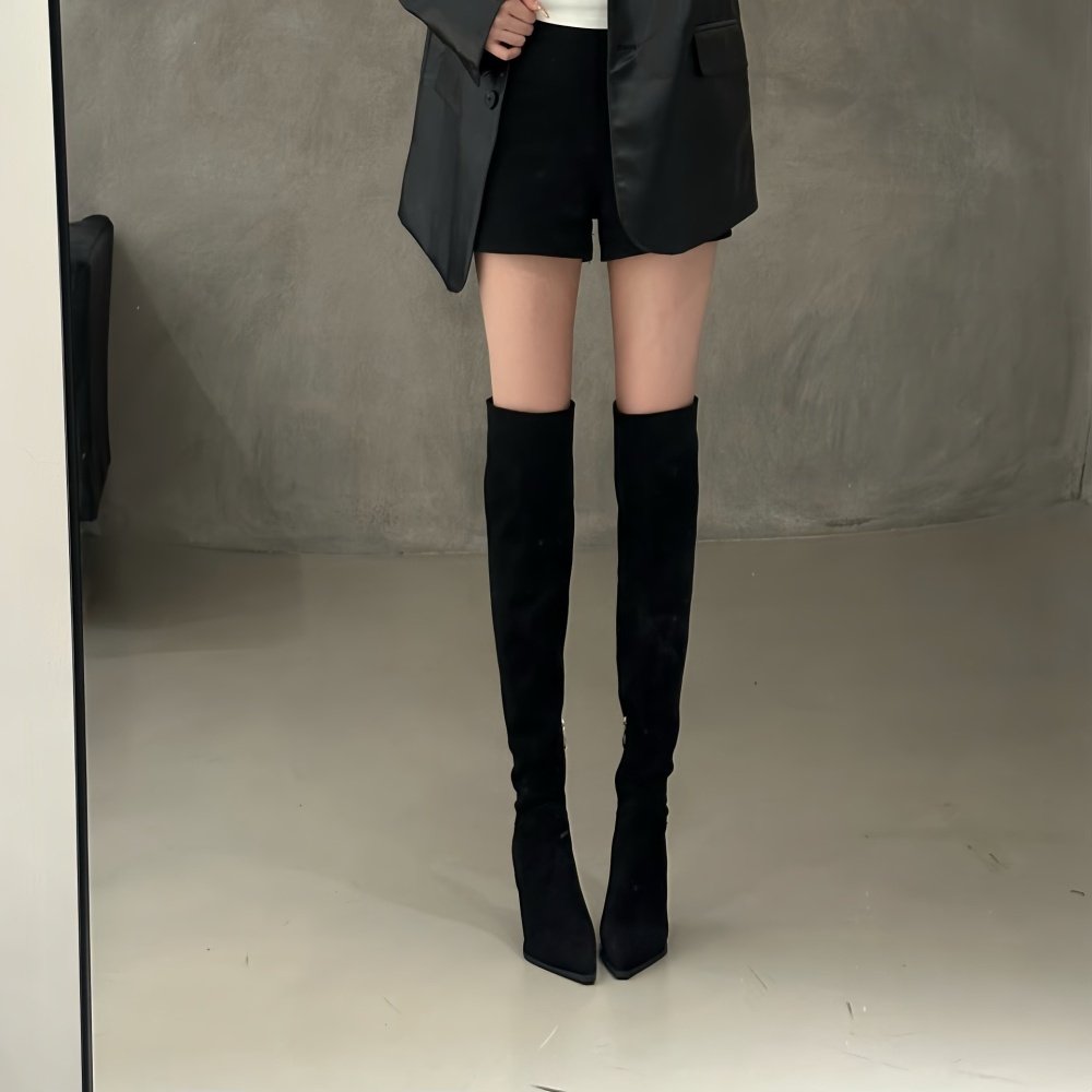 Pointed high-heeled wear thigh boots fine-root fold martin boots