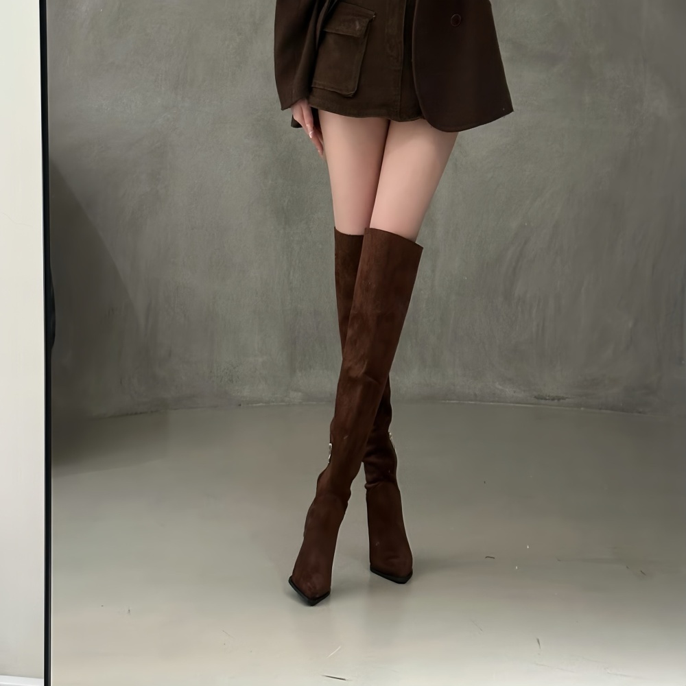 Pointed high-heeled wear thigh boots fine-root fold martin boots