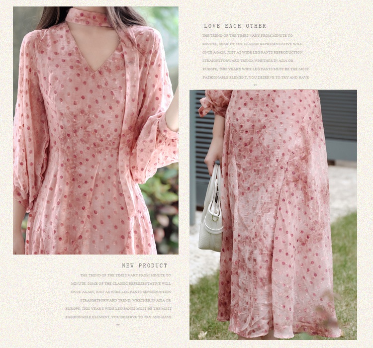 Temperament V-neck long dress polka dot dress for women