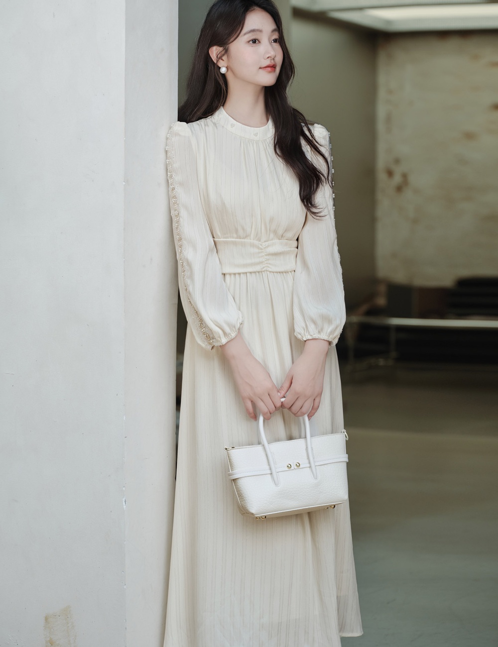 Tender pinched waist autumn long dress lace temperament dress