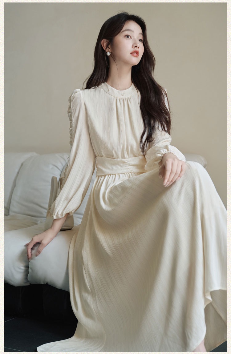 Tender pinched waist autumn long dress lace temperament dress