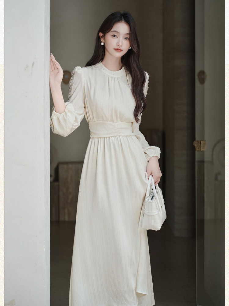 Tender pinched waist autumn long dress lace temperament dress