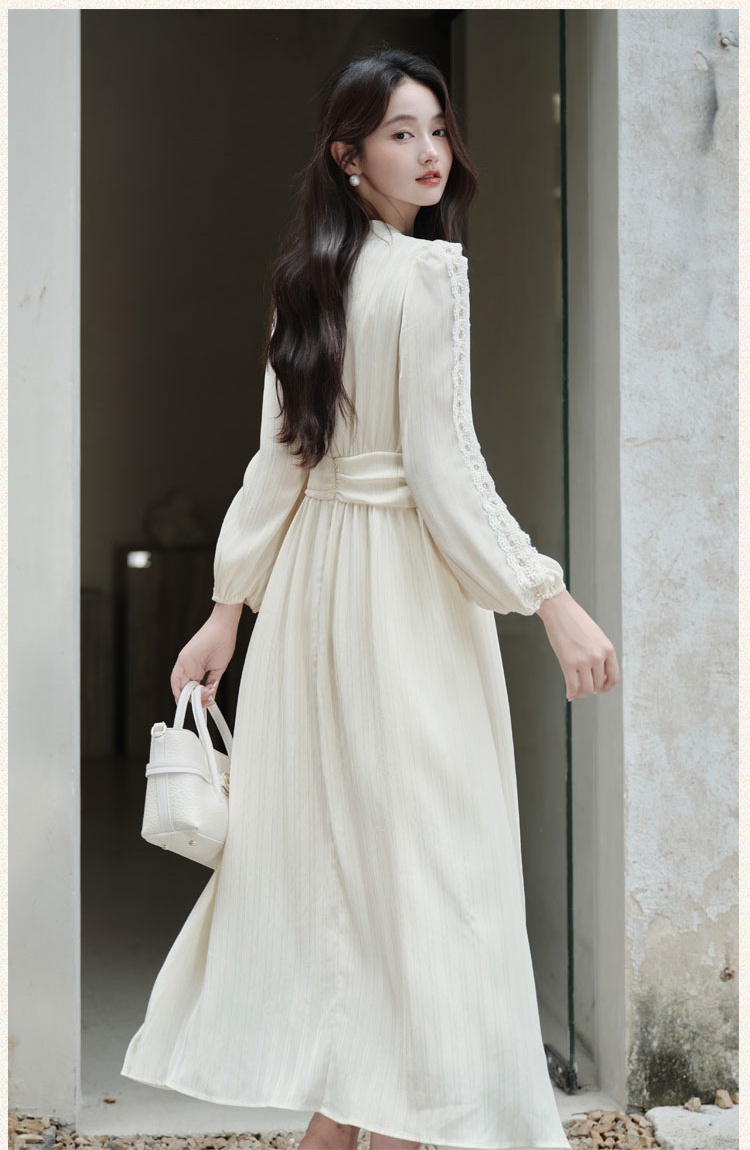 Tender pinched waist autumn long dress lace temperament dress