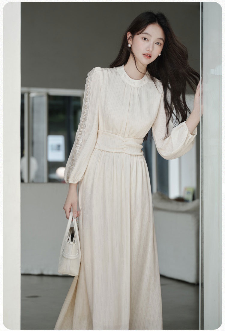 Tender pinched waist autumn long dress lace temperament dress