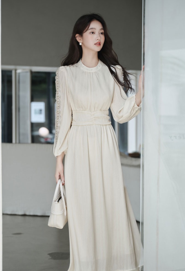 Tender pinched waist autumn long dress lace temperament dress
