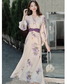 Maiden floral long sleeve slim dress