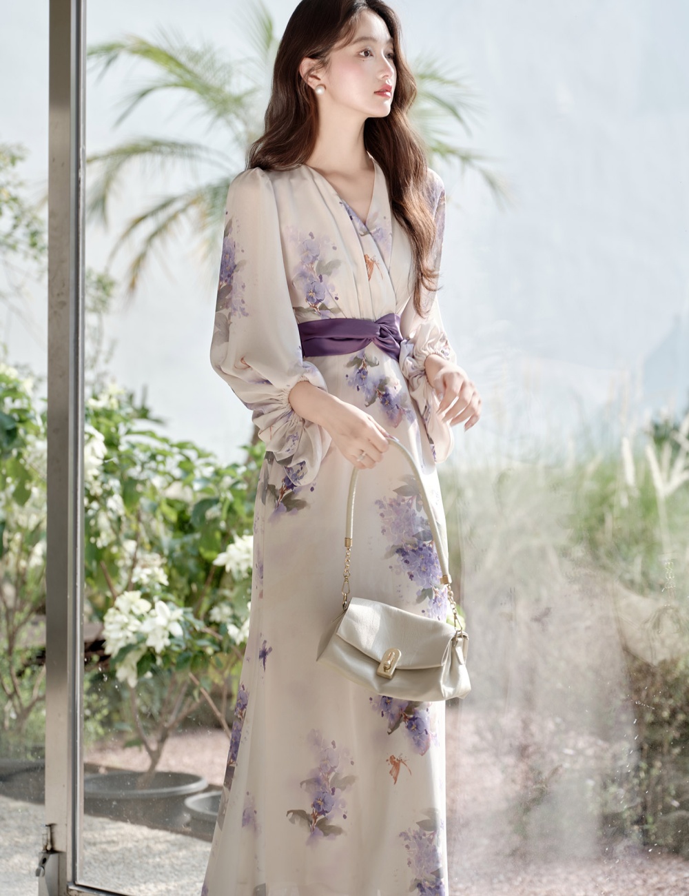 Maiden floral long sleeve slim dress